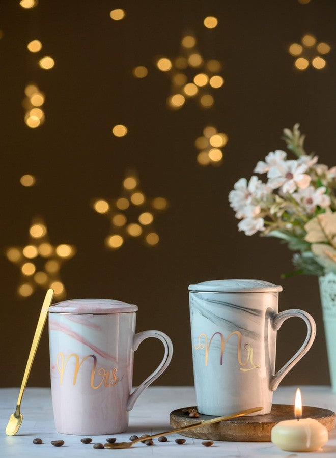 CPENSUS Ceramic Marble Finish Coffee Mug With Lid & Spoon For Anniversary Wedding Engagement Valentine Gifts For Couple 380 ML - Image 5